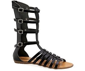 Size 7 Black Emmanuela Ancient Greek Style Handmade Leather Gladiator Sandals, Quality Calf High Sandals with Rear Zipper at Shaft, Strappy Summer Flat Shoes for Women
