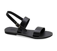 Size 7 Black Emmanuela Greek Handmade Leather Flat Sandals, Quality Summer Shoes for Women with adjustable buckle strap, Open Toe Strappy Sandals, Boho Chic Slingback Sandals