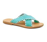 Size 7 Turquoise Emmanuela Greek Suede Leather Embroided Flat Sandals, Quality Handmade Slide on X Strap Summer Shoes for Women, Open Toe Sliders, Boho Chic Strappy Mules