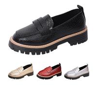 Size 7 Womens Loafers, Metallic Sparkly Lug Sole Slip on Platform Chunky Penny Loafers for Driving Moccasins Dressy and Work, Business Casual Shoes for Ladies Black Footwear