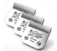 Size 7FC Detachable Pet Grooming Clipper Blade with Ceramic Cutter, 3.2mm 1/8 Inch Cut Length, Silver, Compatible with Andis, Oster A5, Wahl KM10, 3 Pack