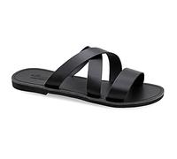 Size 8 Black Emmanuela Ancient Greek Style Leather Sandals for Men, Quality Handmade Open Toe Men's Sandals, Slide on Summer Shoes, Slider Strappy Mules