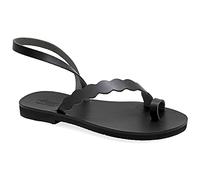 Size 8 Black Emmanuela Ancient Greek Style Sandals, Handmade Leather Toe Ring Flat Sandals, Quality Sandals with Ankle Strap, Ankle Cuff Summer Shoes for Women, Boho Chic Sandals