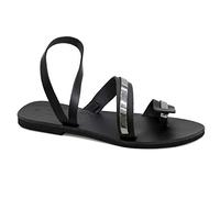 Size 8 Silver Emmanuela Greek Handmade Leather Toe Ring Sandals, Quality Slip On on Summer Shoes for Women, Open Toe Ankle Strap Flat Strappy Sandals, Boho Chic Mules