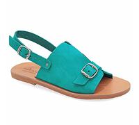Size 9 Turquoise Emmanuela Greek Style Sandals, Quality Handmade Leather Open Toe Flat Sandals, Adjustable Buckle Strap Summer Shoes for Women, Boho Chic Mules, Slingback Ankle Strap