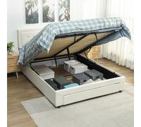 Size Bed Frame King Storage Adjustable Headboard Cream