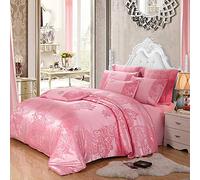 Size Cover Blue Floral Cotton Double Duvet Covers Set Silk Bedding Sets Satin Jacquard 4pcs (Pink King)