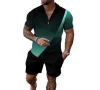 Size L Black Aurora Green Mixed Mens Short Sets 2 Piece Outfits Polo Shirt Fashion Summer Tracksuits Casual Set Short Sleeve and Shorts Set for Men