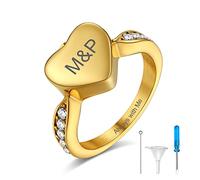 Size T½ Gold Rings For Man Engraved, Stainless Steel Heart Urn Ring for Husband Father Valentine