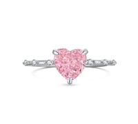 Size8,Lllunimon Pink Heart Zircon Rings Anniversary Wedding Engagement Promise Rings 925 Sterling Silver Ring for Women Cute Pink Jewelry Gifts
