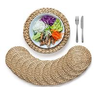 (Sizes:12"-13''-14''-15'') BLUEWEST Woven Placemats (Set of 10), Round Rattan Placemats, Braided Water Hyacinth Wicker Mats, Heat Resistant & Non-Slip for Dinner Plates (15'')