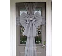Sizi Deluxe Fabric Door Bow & Ribbon Kit Large Christmas Front Door Window Decoration Wrapping Wreath Bow Xmas Baby Shower Wedding Birthday Party (Silver), 58cm