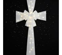 Sizi Large Christmas Door Bow | Front Door Decoration Kit With 50 Warm White LEDs - For Christmas, Weddings & Parties Celebrations (SILVER)