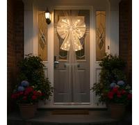 Sizi Large Deluxe Silver LED Door Bow | Full Wrap Warm White LED Light - Traditional Wedding Xmas Party Gifts Outdoor Front Door Decoration