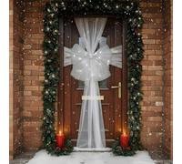 Sizi Luxury Door Bow with LED Lights | Extra-Large Fabric Ribbon Decoration Kit with Sparkling Diamante Centre - Front Door Décor for Christmas, Weddings & Parties (SILVER)