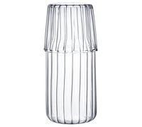 Sizikato 15 Oz Clear Striped Glass Bedside Night Water Carafe with Tumbler Glass.
