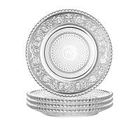 Sizikato 4pcs Clear Glass Snack Plate with Lace Trim, 6-Inch Dried Fruit Plate Dessert Plate for Home and KTV