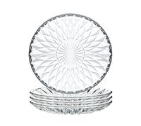 Sizikato 4pcs Diamond Striped Glass Snack Plate, 5.7-Inch Dried Fruit Plate Dessert Plate for Home and KTV