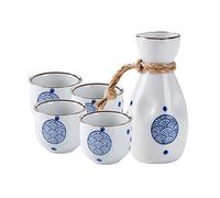 Sizikato 5pcs Blue and White Porcelain Sake Set Include 1PCS Sake Bottle and 4PCS Sake Cups