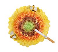 Sizikato 6-Inch Porcelain Ashtray, Lovely Sunflowers and Bees.