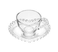 Sizikato Clear Glass Cup and Saucer Set, 3 Oz Espresso Cup with Heart-Shaped Saucer