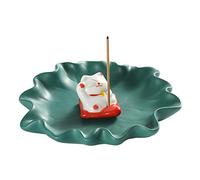 Sizikato Cute Lucky Cat Incense Burner Incense Stick Holder with Lotus Leaf Tray.