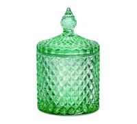 Sizikato Diamond Faceted Glass Candy Jar with Lid, 10oz Green Decorative Jar, Nut Jar, Dried Fruit Storage Jar.