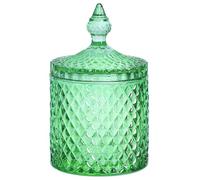 Sizikato Diamond Faceted Glass Candy Jar with Lid, 18oz Green Decorative Jar, Nut Jar, Dried Fruit Storage Jar.