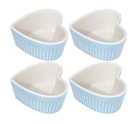Sizikato Heart-Shaped Blue Porcelain Souffle Dishes, Ramekins - 3.6 Inches for Souffle, Creme Brulee and Dipping Sauces - Set of 4