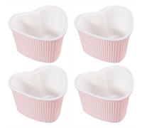 Sizikato Heart-Shaped Pink Porcelain Souffle Dishes, Ramekins - 3.5 Inches for Souffle, Creme Brulee and Dipping Sauces - Set of 4
