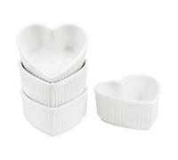 Sizikato Heart-Shaped Porcelain Souffle Dishes, Ramekins - 3.5 Inches for Souffle, Creme Brulee and Dipping Sauces - Set of 4