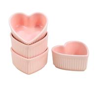 Sizikato Heart-Shaped Porcelain Souffle Dishes, Ramekins - 3.5 Inches for Souffle, Creme Brulee and Dipping Sauces - Set of 4