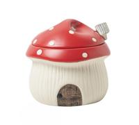 Sizikato Porcelain Condiment Pot with Lid and Spoon, 12oz Salt Bowl Sugar Bowl for Kitchen, Mushroom House Shape