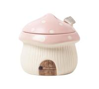 Sizikato Porcelain Condiment Pot with Lid and Spoon, 12oz Salt Bowl Sugar Bowl for Kitchen, Mushroom House Shape