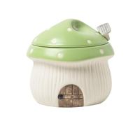 Sizikato Porcelain Condiment Pot with Lid and Spoon, 12oz Salt Bowl Sugar Bowl for Kitchen, Mushroom House Shape