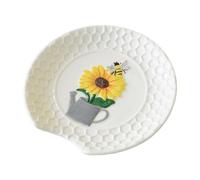 Sizikato Porcelain Spoon Rest, 6.7-Inch Utensil Ladle Rest for Kitchen. Bee and Sunflower Pattern