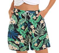 Sizoer Women's High Waisted Swim Shorts 5'' Board Short Women's Casual Shorts Summer Comfy Beach Shorts Elastic Waist Floral Womens Stretch Board Shorts - UV Protection Ladies Swim Shorts Green