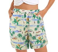 Sizoer Women's High Waisted Swim Shorts 5'' Board Short Women's Casual Shorts Summer Comfy Beach Shorts Elastic Waist Floral Womens Stretch Board Shorts - UV Protection Ladies Swim Shorts Yellow