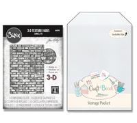 Sizzix 3-D Texture Fades Embossing Folder Brickwork Large/A5 by Tim Holtz Bundle with MCB Large Storage Pocket - Bundle of 2 Items