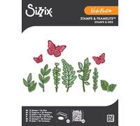 Sizzix Clear Stamps Set with Framelits Dies, Greenery Layers #1 by Vicki Boutin, 12 Clear Rubber Stamps & 26 Metal Cutting Dies