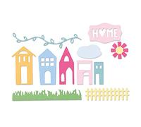 Sizzix Shadow Box Street Scene House Fence Grass Cloud Birthday Card Making