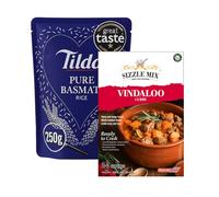 Sizzle Mix Vindaloo Curry Sauce with Basmati Rice Indian Spicy Meal Combo - Hot Curry Mix (300g, Serves 2) + Pure Basmati Rice Pouch (250g, 2-Min Ready) - Authentic Flavours