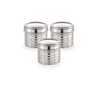Sizzle Stainless Steel Container Set with See Through Lid, 460ML Each, Multipurpose Kitchen Storage Dabba for Spices, Grains, Dry Fruits | Leak-Proof Food Storage Organizer | Silver, Pack of 3