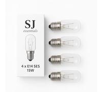 SJ essentials 15W E14 Screw Salt Lamp Bulbs 230V - T20 Fridge Light Bulbs SES Pygmy 2700K Warm White Dimmable Mini Bulbs for Wax Warmer, Himalayan Salt Lamps, Night Lights, Ovens (4)