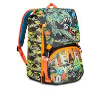 SJ Gang Expandable School Backpack, Black Orange, RexMe, Double Compartment Backpack Extensible Through Side Zips, Bottle Pocket, Elementary and Middle Schools, Child Boy, Black, Taglia unica,
