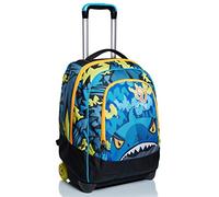 SJ GANG Rolling backpack, Wheeled Book Bag, 2 in 1, Backpack + Trolley, for Teen, Girls&Boys, For School, Sport, Free Time, Laptop Sleeve, Italian Design, multicolor with Sharky!
