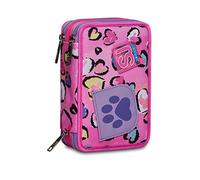 SJ Gang School Pencil Case 3 Zip, Fuchsia Pink, Fleecy Girl, Triple Compartment Complete with Pens, Pencils and Marker, Elementary School & Leisure, Girls, Rebel Pink, Taglia Unica, Casual