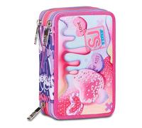 SJ Gang School Pencil Case 3 Zip, Pink, Sphere Full Girl, Triple Pen Holder with Pens, Pencils, Colours, Backpack Accessories, Elementary, Medium, Girl, Pink, Taglia Unica, Modern
