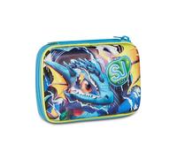 SJ GANG STYLE JAM GANG 3D Metal Dragon Boy Speed Pad School Case, Blue, Removable Plates, 45 Pieces, Stationery Set Included, 3D Case, Backpack Accessories, Elementary School, Child