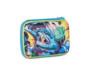SJ GANG STYLE JAM GANG 3D Metal Dragon Boy Speed Pad School Case, Blue, Removable Plates, 45 Pieces, Stationery Set Included, 3D Case, Backpack Accessories, Elementary School, Child
